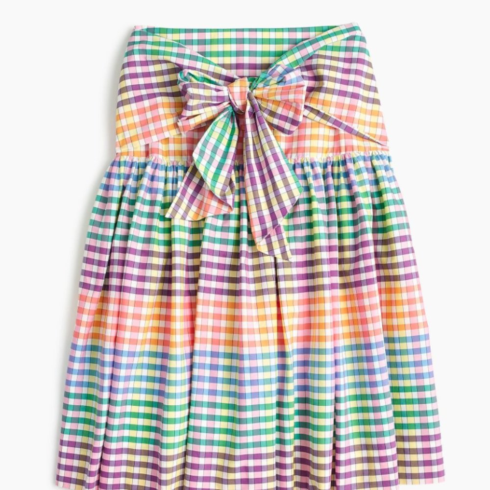 J.Crew Plaid Midi Skirt With Bow